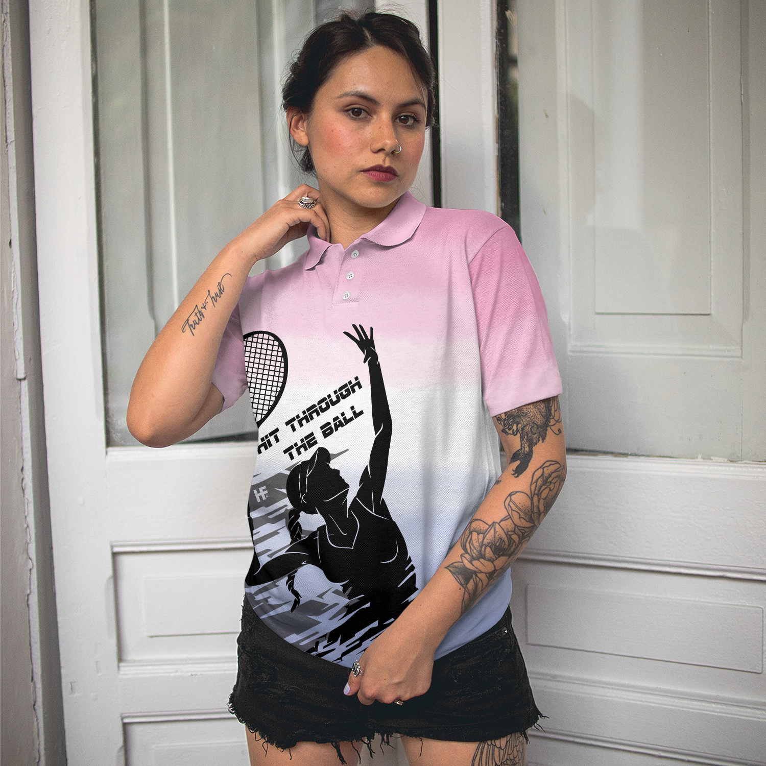 Hit Through The Tennis Ball Dip-dyed Short Sleeve Women Polo Shirt