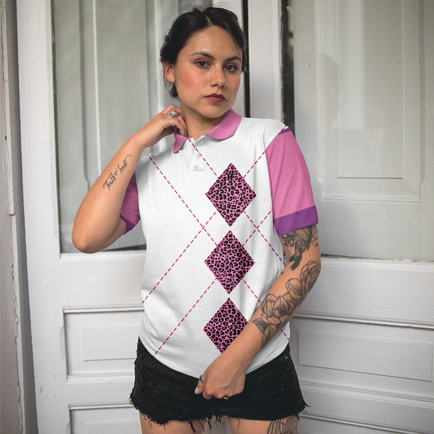 Never Underestimate An Old Woman With A Golf Club Golf Short Sleeve Women Polo Shirt, White And Pink Golf Shirt For Ladies