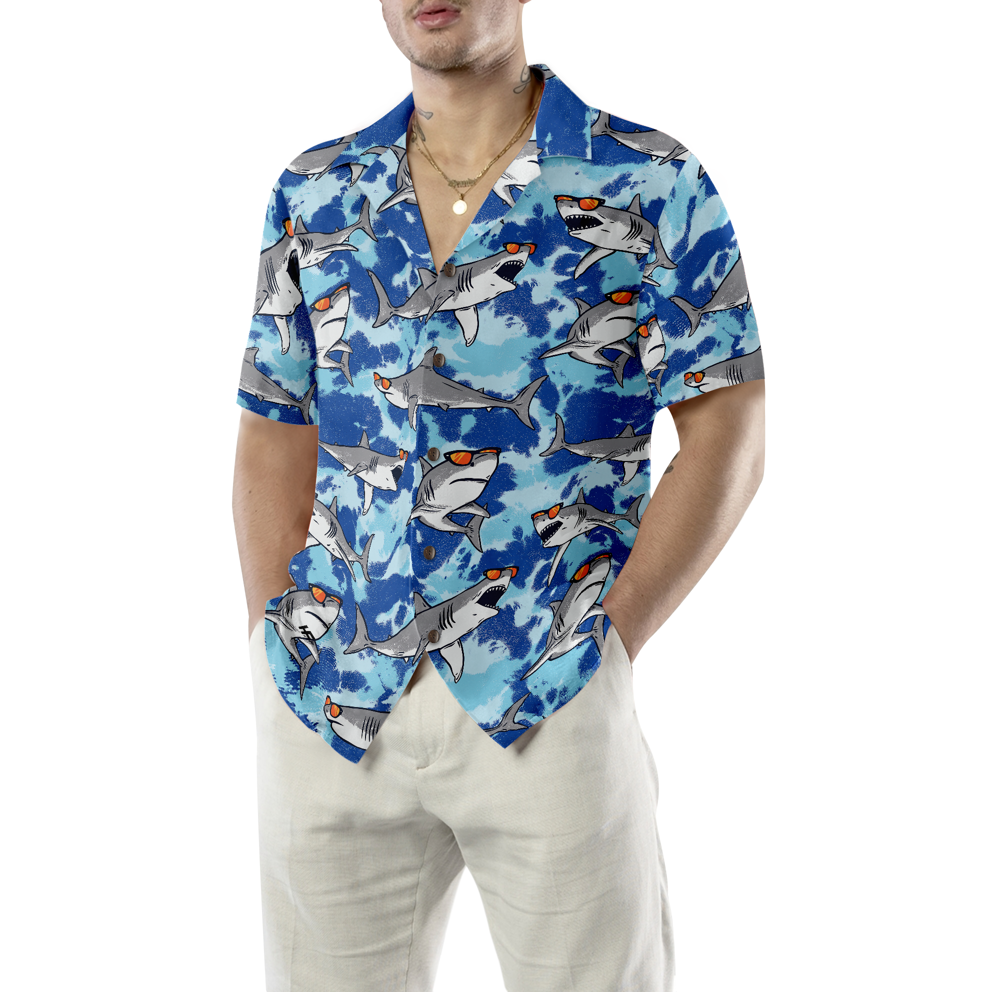 Tie Dye Sharks Wearing Sunglasses Hawaiian Shirt