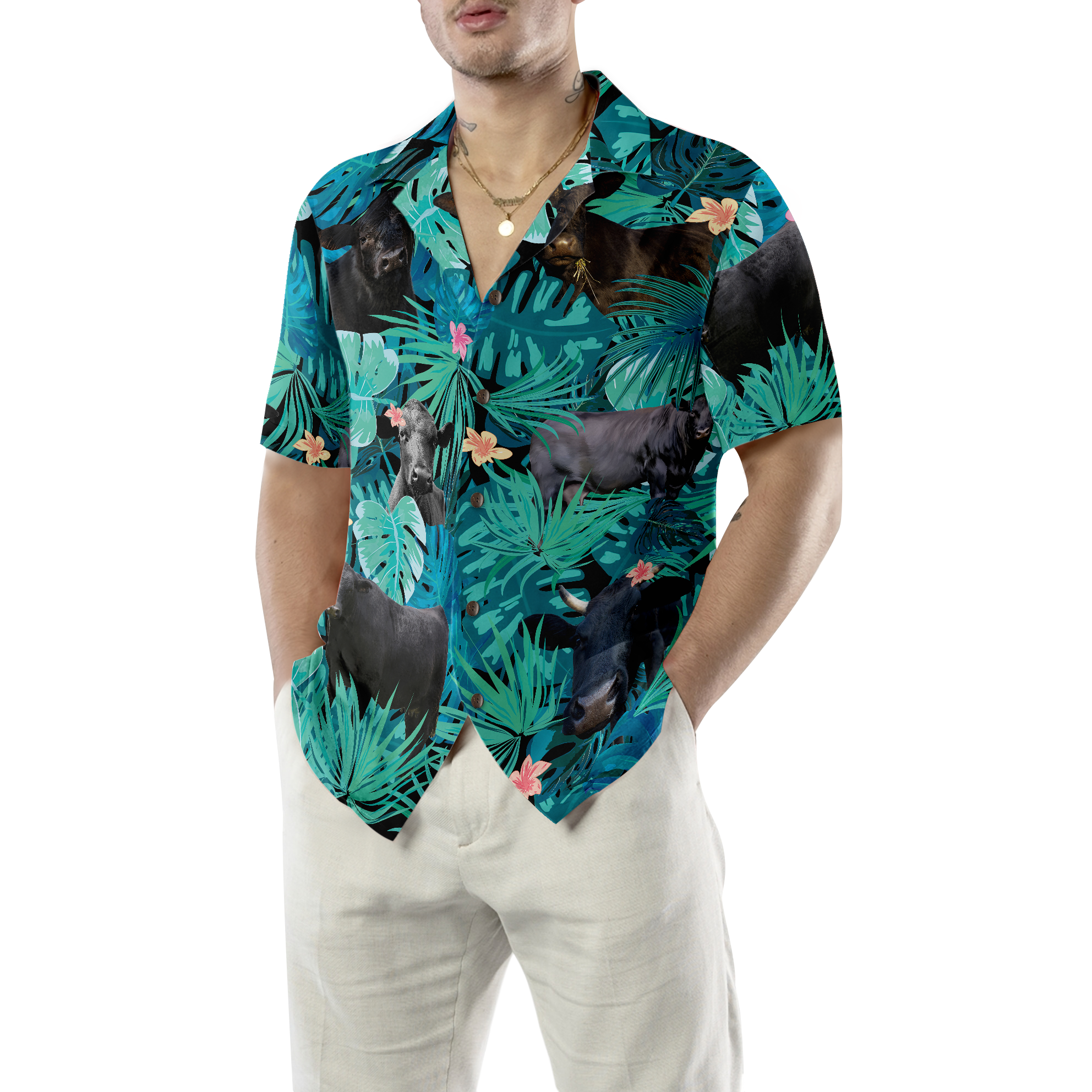Tropical Black Cow Lover Hawaiian Shirt