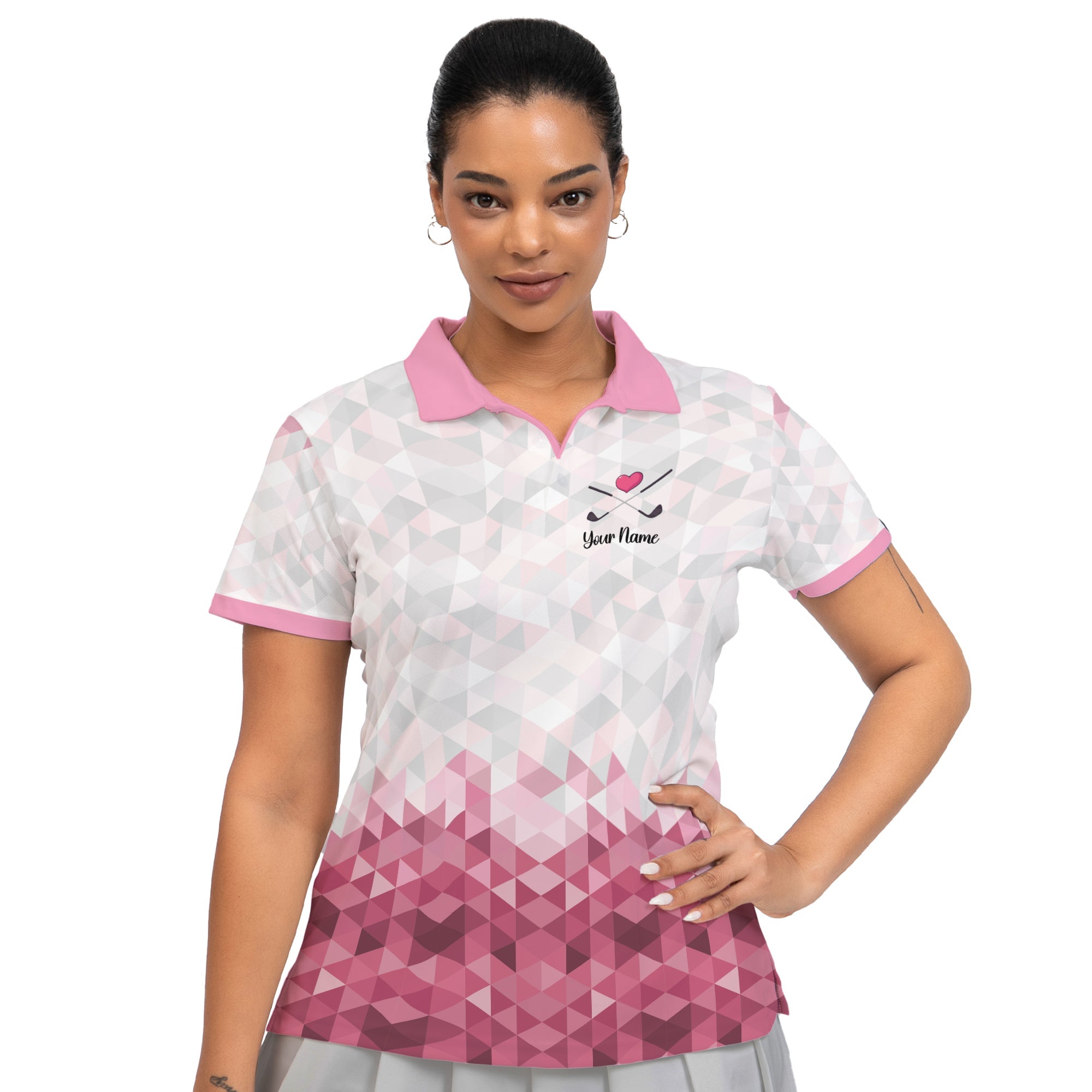 Personalized Funny Grandma Golf Polo Shirt in White and Pink Tones