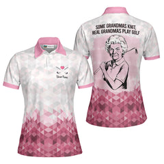 Personalized Funny Grandma Golf Polo Shirt in White and Pink Tones