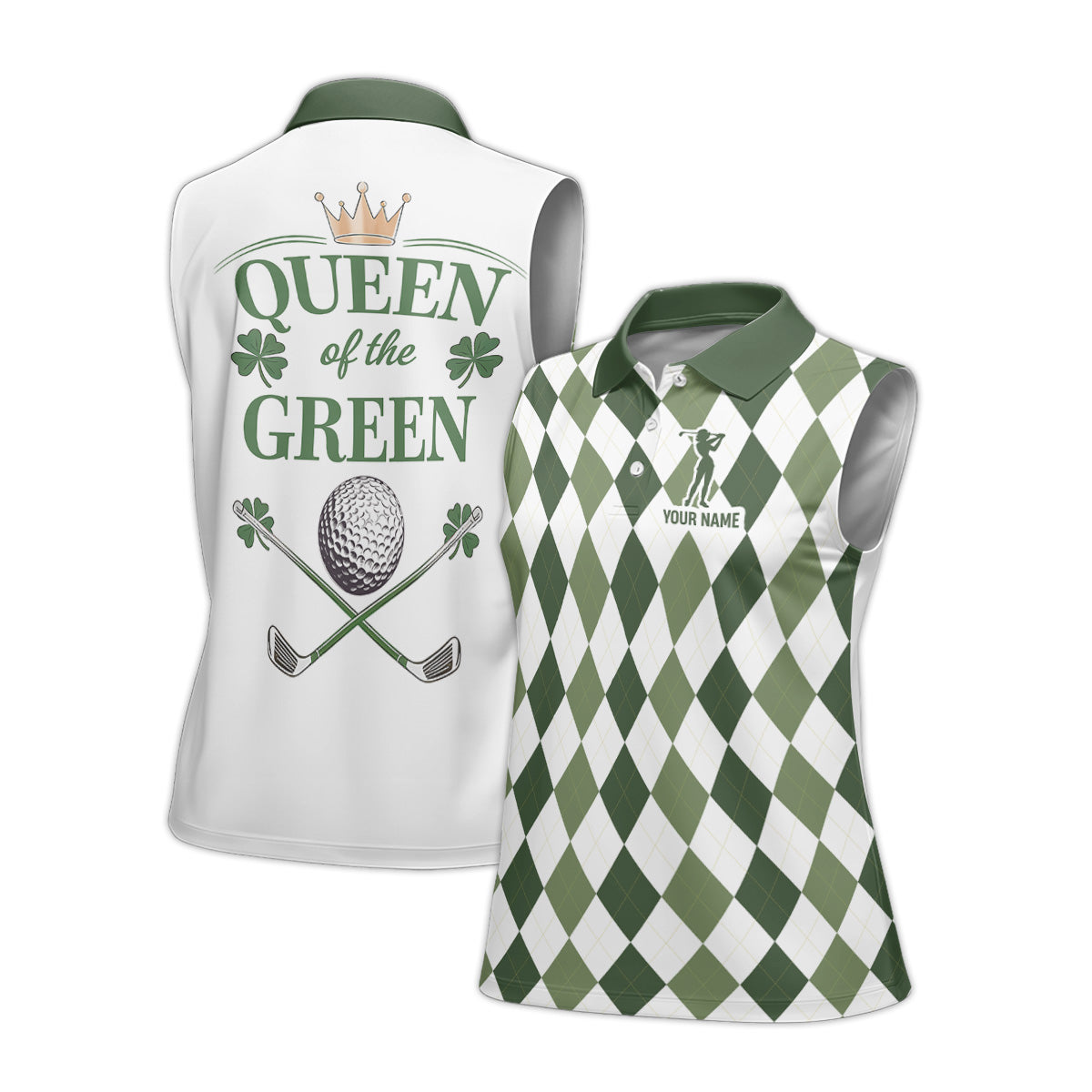 Personalized Queen of the Green St. Patrick’s Day Women’s Sleeveless Golf Polo Shirt