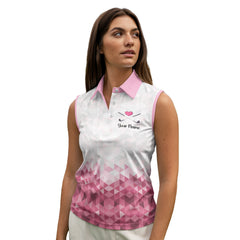 Personalized Some Grandmas Knit Real Grandmas Play Golf Sleeveless Polo Shirt in Pink and White