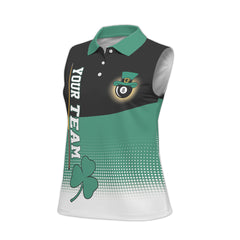 Personalized St. Patrick’s Day Women’s Sleeveless Billiard Polo Shirt with Shamrock and 8-Ball