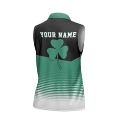 Personalized St. Patrick’s Day Women’s Sleeveless Billiard Polo Shirt with Shamrock and 8-Ball