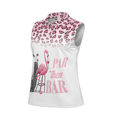 Pink Leopard Flamingo Par Then Bar Women Sleeveless Golf Polo Shirt
