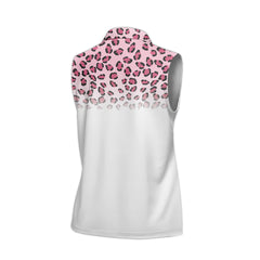 Pink Leopard Flamingo Par Then Bar Women Sleeveless Golf Polo Shirt