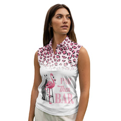 Pink Leopard Flamingo Par Then Bar Women Sleeveless Golf Polo Shirt