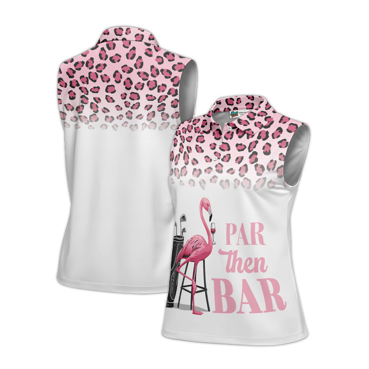 Pink Leopard Flamingo Par Then Bar Women Sleeveless Golf Polo Shirt
