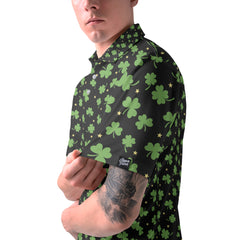 St. Patrick’s Day Black Clover Print Men’s Golf Polo Shirt