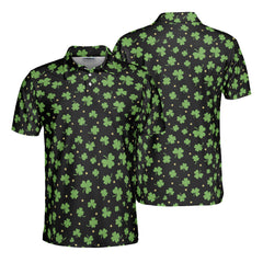 St. Patrick’s Day Black Clover Print Men’s Golf Polo Shirt