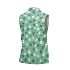 St. Patrick’s Day Clover Print Women’s Sleeveless Golf Polo Shirt