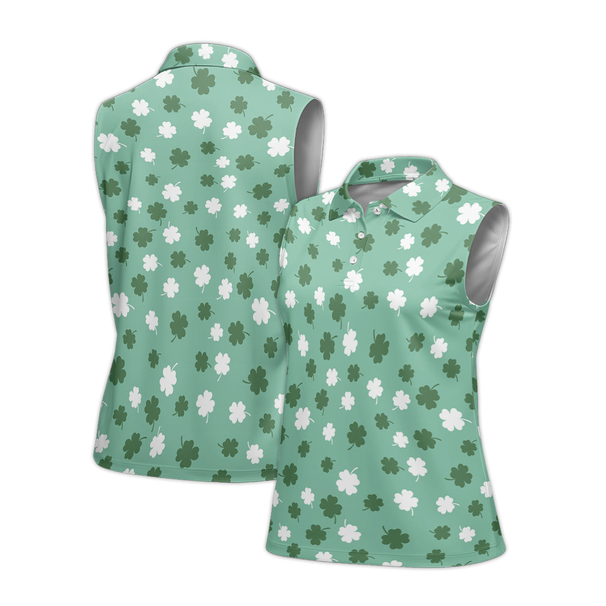 St. Patrick’s Day Clover Print Women’s Sleeveless Golf Polo Shirt