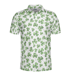 St. Patrick’s Day White Clover Print Men’s Golf Polo Shirt