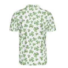 St. Patrick’s Day White Clover Print Men’s Golf Polo Shirt