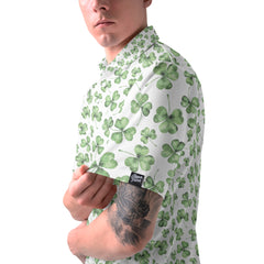 St. Patrick’s Day White Clover Print Men’s Golf Polo Shirt