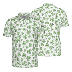 St. Patrick’s Day White Clover Print Men’s Golf Polo Shirt