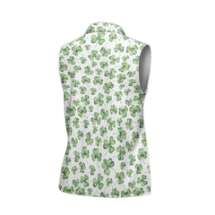 st-patrick-s-day-white-clover-print-women-s-sleeveless-golf-polo-shirt