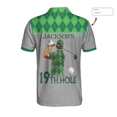19th Hole Custom Polo Shirt, Green Argyle Pattern Golf Shirt For Men, Personalized Golf Gift For Golfers - Hyperfavor