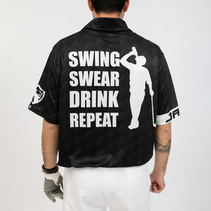 Swing Swear Drink Repeat Custom Polo Shirt, Personalized Black American Flag Golf Shirt For Men