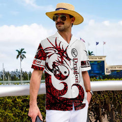 3D Dungeon Dragon Tattoo Hawaiian Shirt, White And Red Chinese Dragon Shirt - Hyperfavor