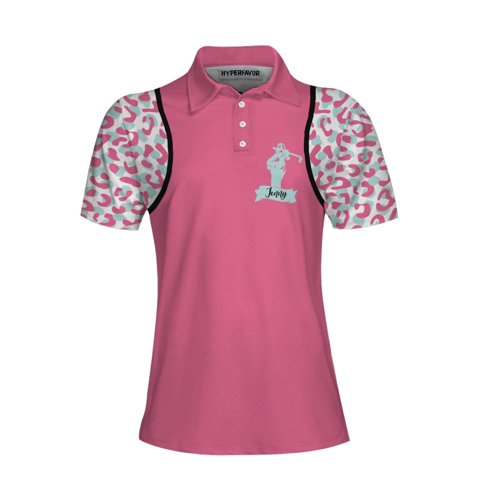 A Bad Day Of Golf Always Beats A Good Day Of Work Leopard Short Sleeve Women Polo Shirt, Pink Leopard Shirt - Hyperfavor