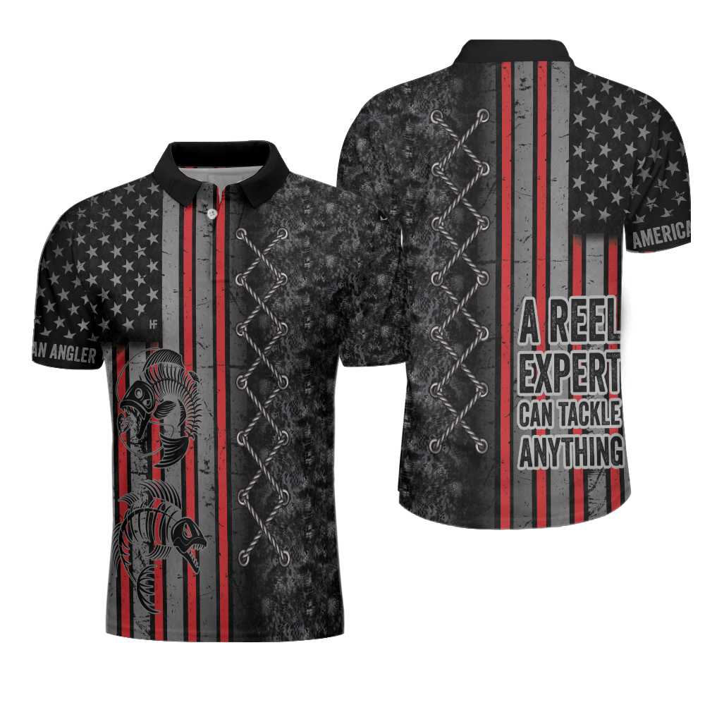 A Reel Expert Can Tackle Anything, Camouflaged American Flag All Over Print Polo Shirt - Hyperfavor