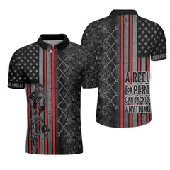 A Reel Expert Can Tackle Anything, Camouflaged American Flag All Over Print Polo Shirt - Hyperfavor