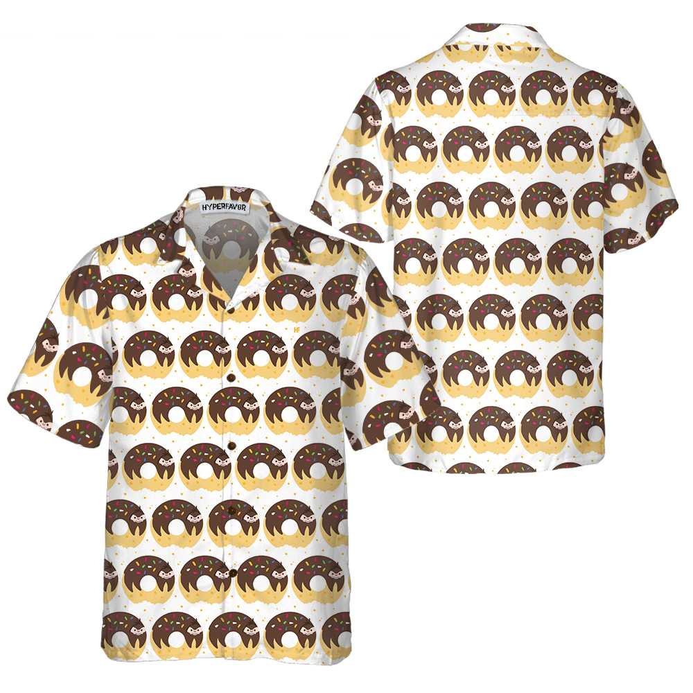 Adorable Cartoon Sloth On Donut Hawaiian Shirt, Funny Sloth Shirt For Adults, Sloth Themed Gift Idea - Hyperfavor