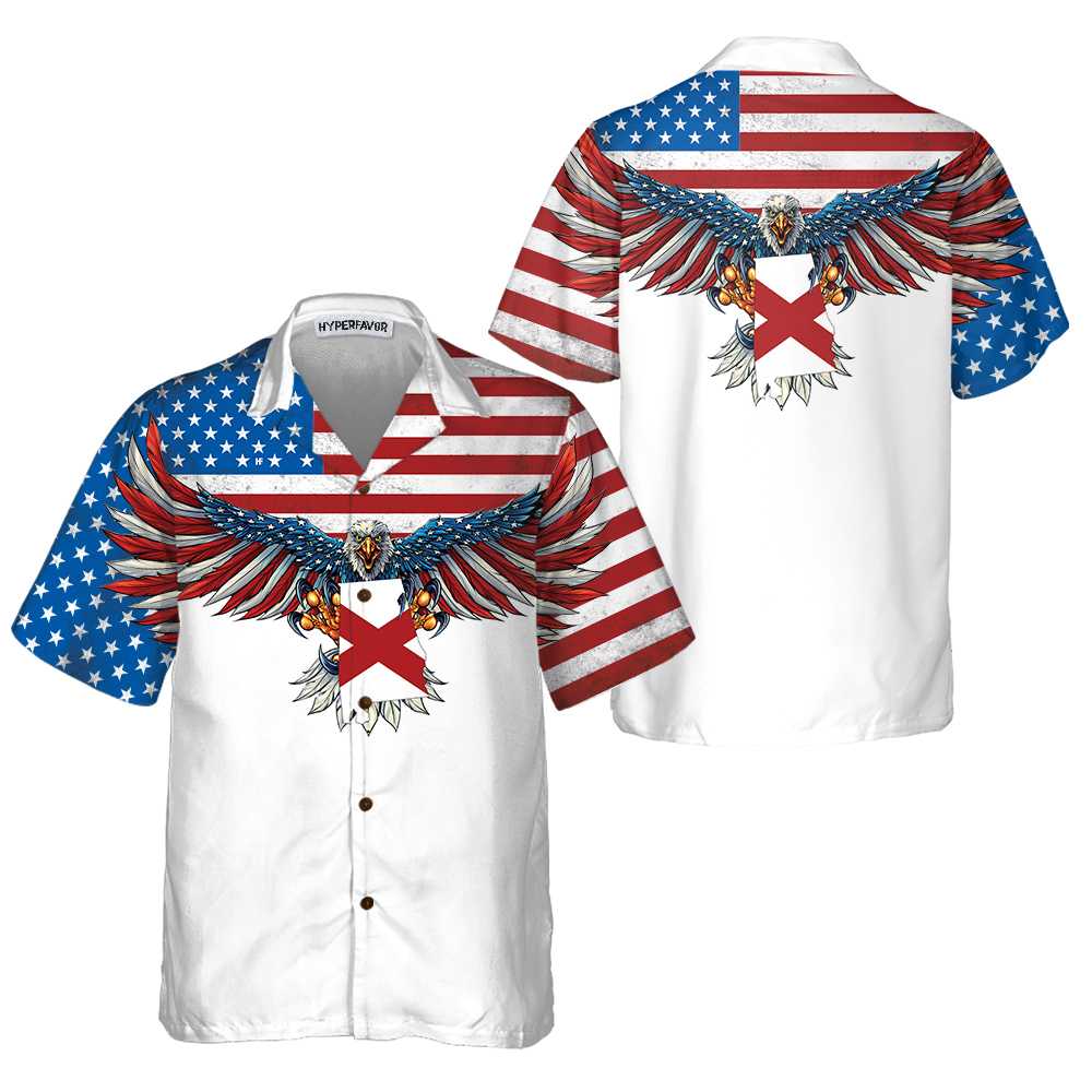 Alabama State And American Eagle Hawaiian Shirt, Unique Alabama Shirt, Alabama Collared Shirt For Adults - Hyperfavor
