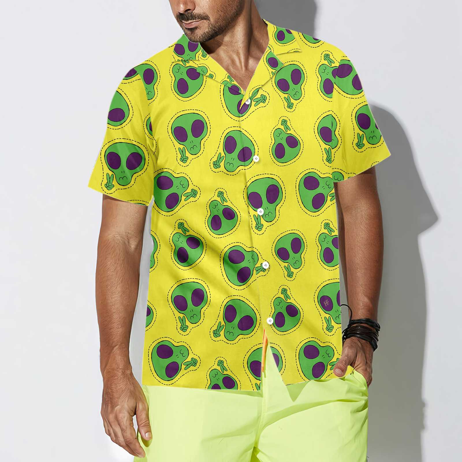 Alien Face Patch Hawaiian Shirt - Hyperfavor