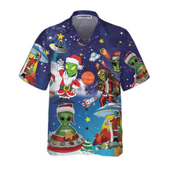 Aliens In Santa Costume Hawaiian Shirt, Funny Christmas Shirt For Men - Hyperfavor