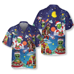 Aliens In Santa Costume Hawaiian Shirt, Funny Christmas Shirt For Men - Hyperfavor