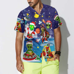 Aliens In Santa Costume Hawaiian Shirt, Funny Christmas Shirt For Men - Hyperfavor