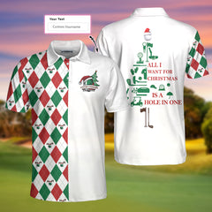 All I Want For Christmas Is A Hole In One Custom Polo Shirt, Personalized Argyle Long Sleeve Shirt For Golfers - Hyperfavor