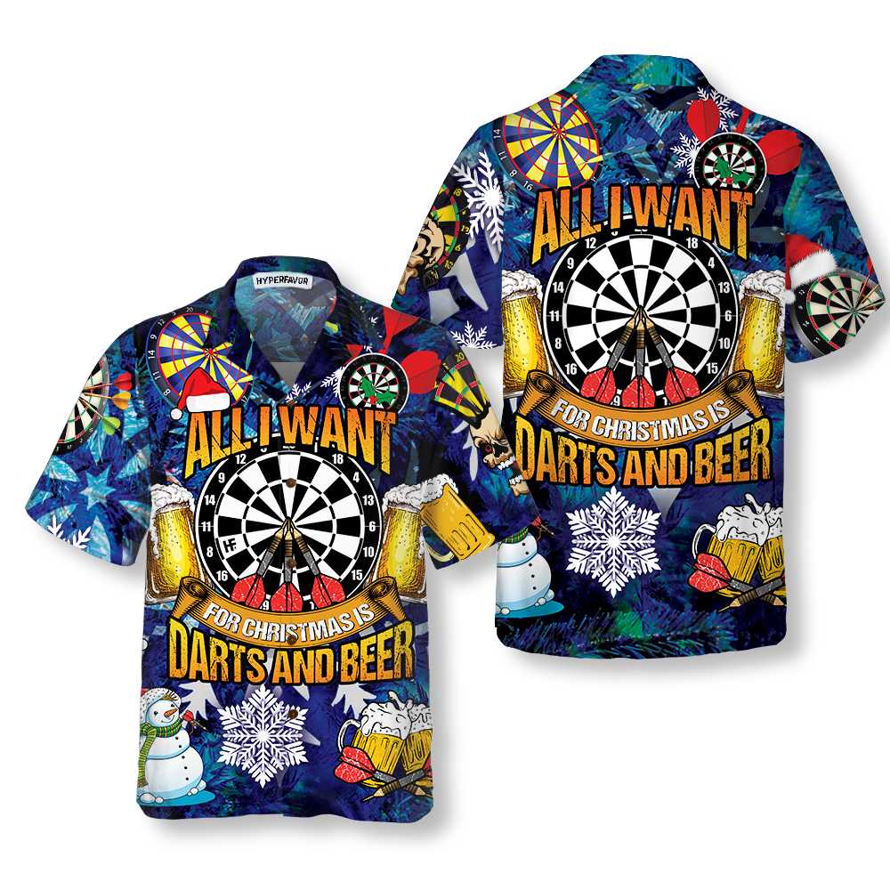 All I Want For Christmas Is Darts And Beer Hawaiian Shirt, Funny Christmas Shirt For Men, Best Xmas Gift Idea - Hyperfavor