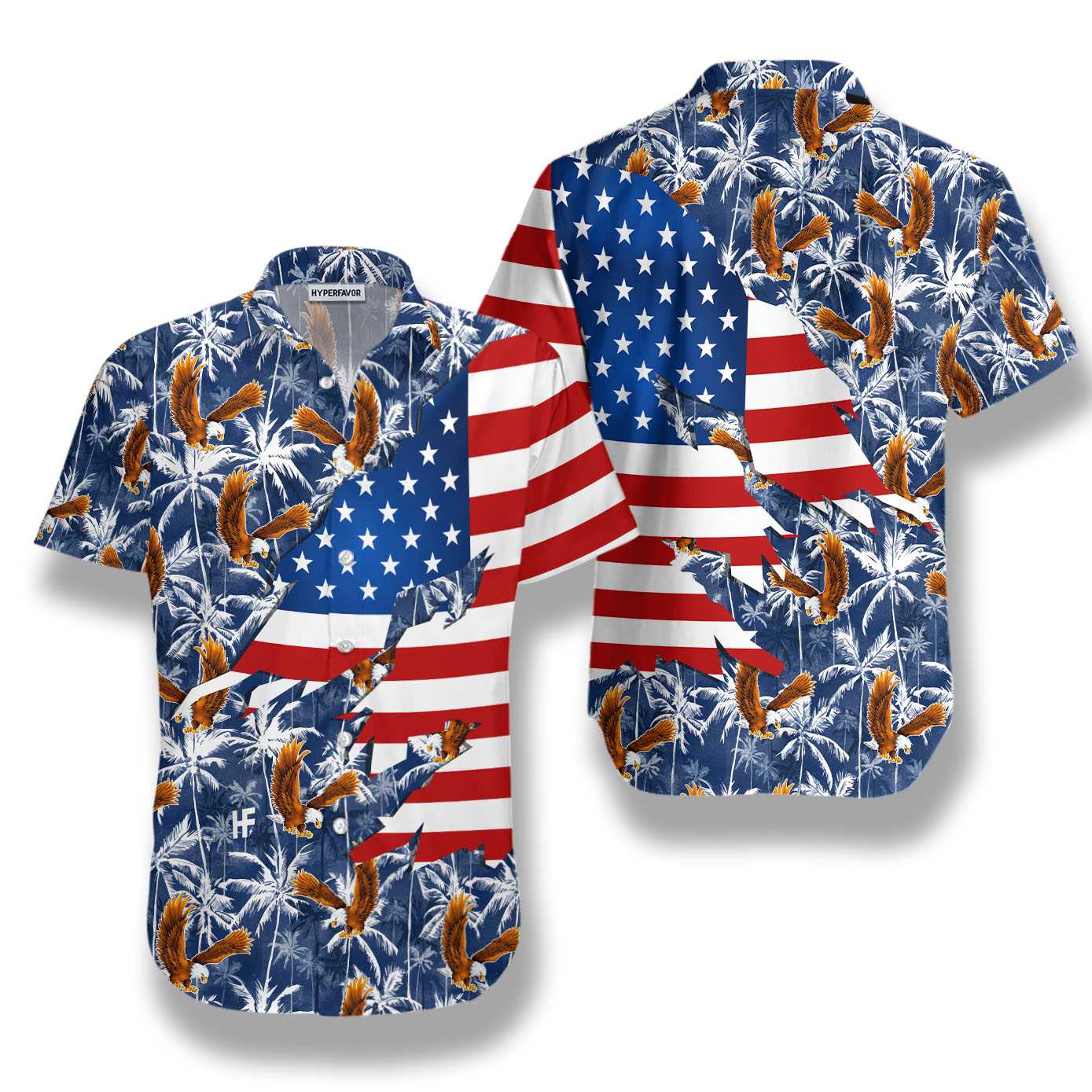 American Eagle Palm Tree Hawaiian Shirt - Hyperfavor