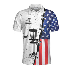 American Flag Disc Golf Custom Polo Shirt, Dot Pattern Disc Golf Shirt For Men, Personalized Disc Golf Shirt - Hyperfavor