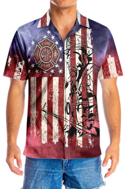 American Flag Fire Dept Firefighter Hawaiian Shirt - Hyperfavor