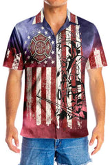 American Flag Fire Dept Firefighter Hawaiian Shirt - Hyperfavor