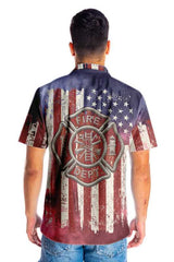 American Flag Fire Dept Firefighter Hawaiian Shirt - Hyperfavor