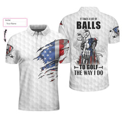 American Flag Golfing Skeleton Shirt, It Takes A Lot Of Balls To Golf The Way I Do M-Ver 5 Custom Polo Shirt - Hyperfavor