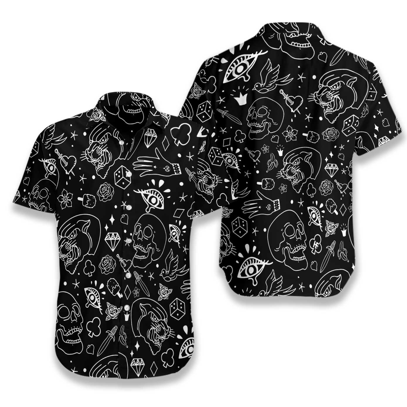 American Traditional Flash Tattoo Skull EZ22 2610 Hawaiian Shirt - Hyperfavor