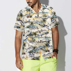 Army Aviation Aircraft Tropical Pattern Hawaiian Shirt, Tropical Aviation Shirt For Men - Hyperfavor