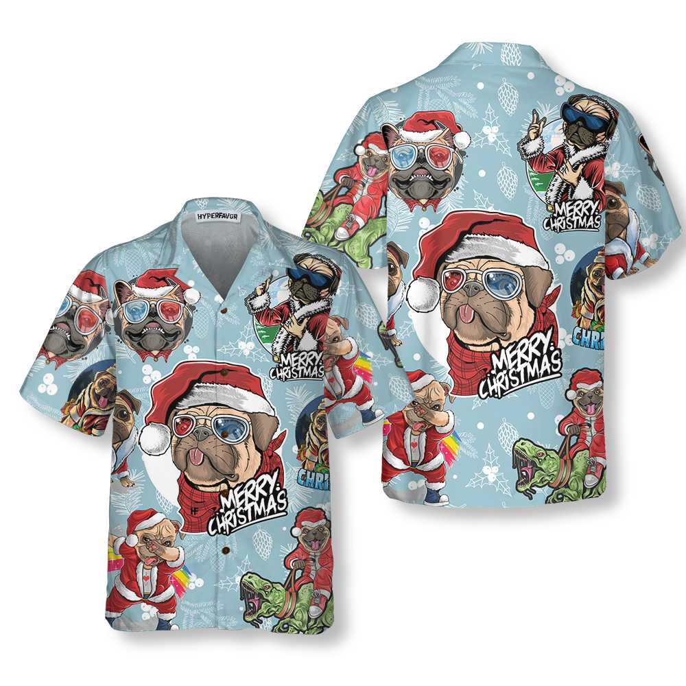Awesome Xmas Pug Party Christmas Pug Hawaiian Shirt, Funny Christmas Gift For Pug Lover - Hyperfavor