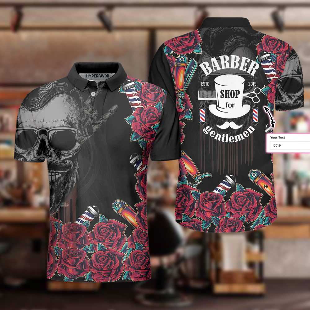 Barber Shop For Gentleman Custom Polo Shirt, Skull Barber Polo Shirt, Personalized Gift For Hairdressers - Hyperfavor