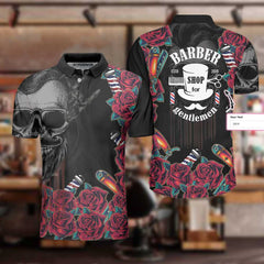 Barber Shop For Gentleman Custom Polo Shirt, Skull Barber Polo Shirt, Personalized Gift For Hairdressers - Hyperfavor