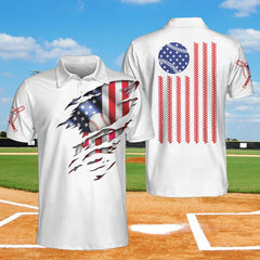Baseball American Flag Polo Shirt - Hyperfavor