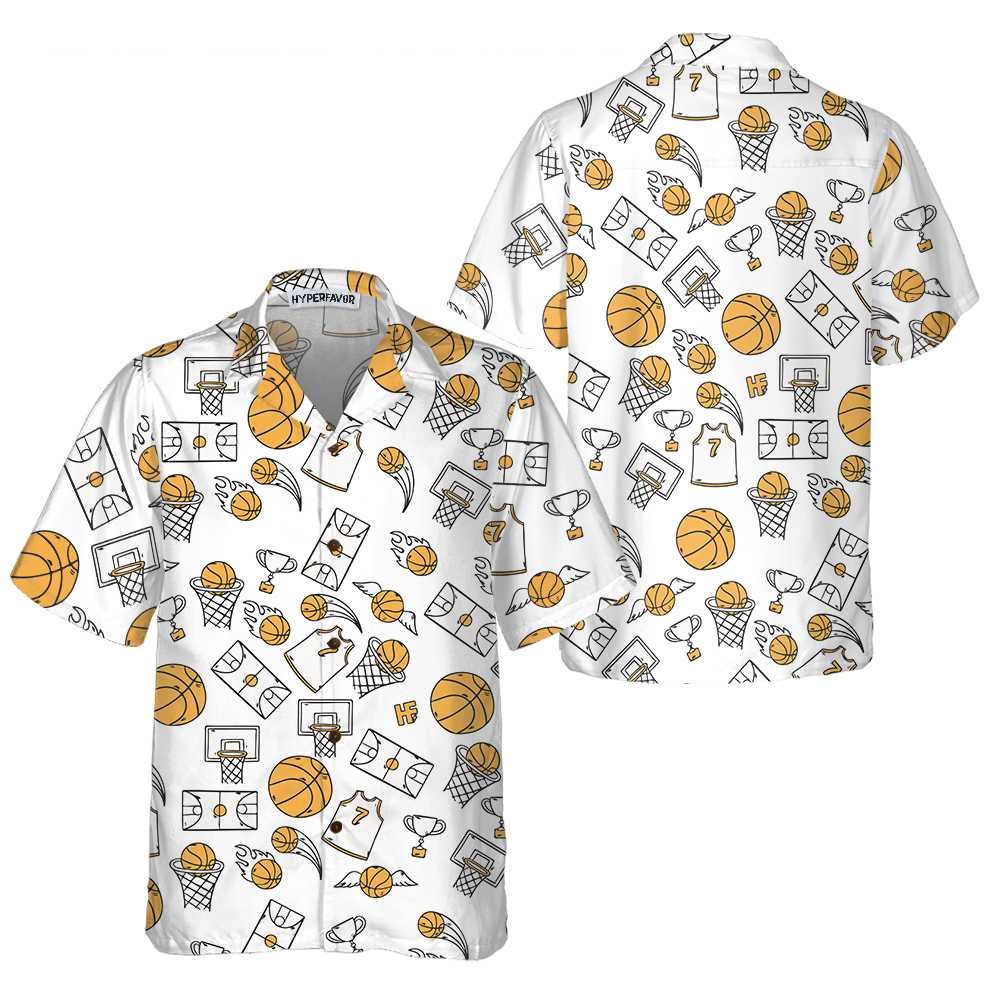Basketball Pattern Hawaiian Shirt, Basketball Pattern Hawaiian Shirt For Adults, Best Basketball Shirt For Basketball Players - Hyperfavor